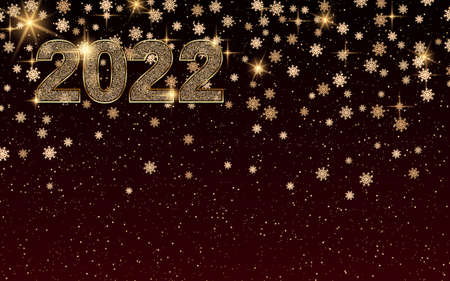 Christmas and New Year 2022 vector background with golden stars and snowflakesのイラスト素材