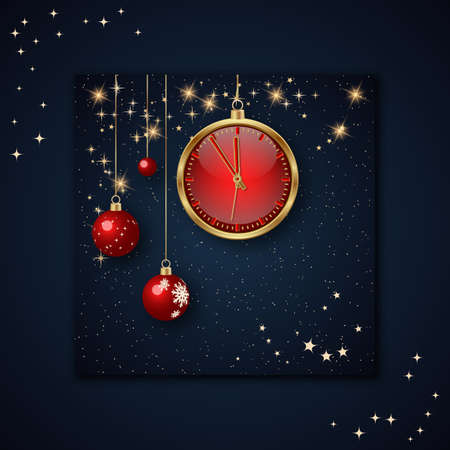 Christmas and New Year retro style vector illustration. Square flyer, banner, invitation card, booklet design templateのイラスト素材