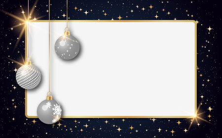 Christmas and New Year vector background with golden stars,  snowflakes and frameのイラスト素材