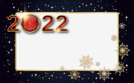 Christmas and New Year 2022 vector background with golden stars and snowflakes