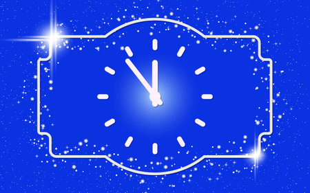 Christmas and New Year elegant blue background with white frame, stars and snowflakesのイラスト素材