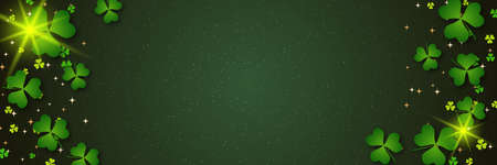 St.Patrick's Day vector banner template. Green background with colorful clover leavesのイラスト素材