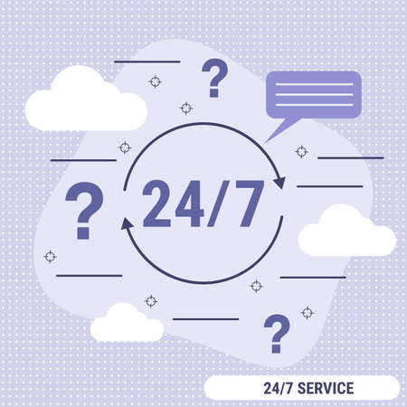 24-hour service, online support, hotline flat design style vector concept illustration