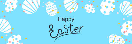 Happy Easter cartoon style horizontal vector banner templateのイラスト素材