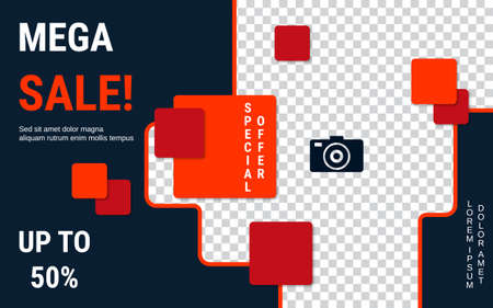 Mega sale, discount geometric style banner vector design template
