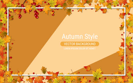 Autumn style elegant background with colorful leaves. Banner, coupon, card, flyer, booklet vector templateのイラスト素材