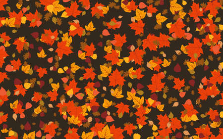 Autumn style vector background. Colorful tree leaves pattern on brown backdropのイラスト素材