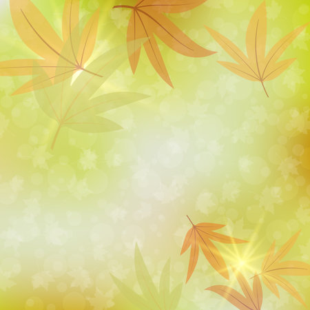Autumn style blurred vector background with falling leaves and bokeh effectのイラスト素材