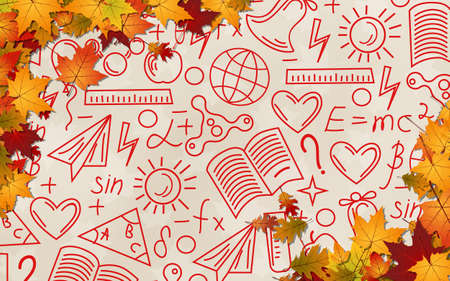 Back to school, education autumn style vector illustration. Old paper background with colorful...