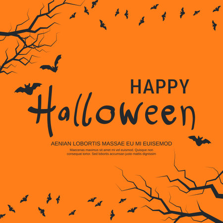 Halloween scary night vector illustration. Invitation card, square flyer, booklet, poster templateのイラスト素材