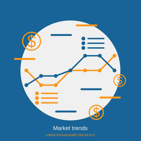Market trends, business statistics, financial analytics flat design style vector concept illustrationのイラスト素材