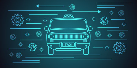 Taxi service thin line art style vector concept illustrationのイラスト素材