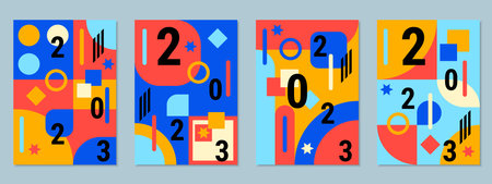 Christmas and New Year 2023 abstract geometric style vector flyer, banner, booklet, invitation card design templates collectionのイラスト素材