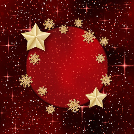 Christmas and New Year red luxury vector background with golden stars and winter decorのイラスト素材