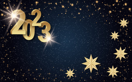 Christmas and New Year 2023 dark blue luxury vector background with golden stars and snowflakesのイラスト素材