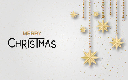 Christmas and New Year light luxury vector background with golden stars and snowflakesのイラスト素材