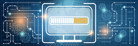 OS update, software upgrade, program installation vector concept illustration. Technology style web...
