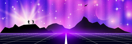 Fantastic world, alien exoplanet vector concept illustration. Web banner, header design templateのイラスト素材