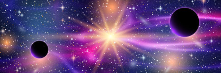 Deep space, alien world vector illustration. Web banner, header design templateのイラスト素材