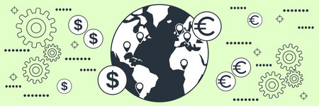 Global financial transactions flat contour style vector concept illustrationのイラスト素材