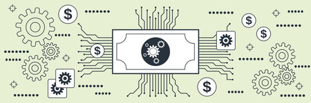 Digital money, cryptocurrency flat contour style vector concept illustrationのイラスト素材