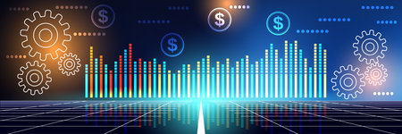 Business information processing, big data computing, market trends analysis vector concept illustrationのイラスト素材