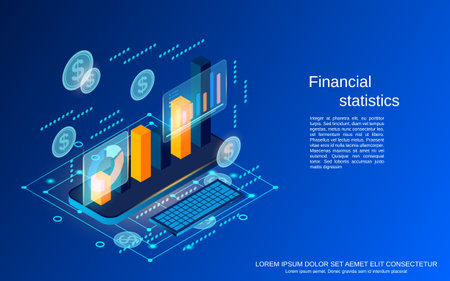 Financial statistics, business analytics flat 3d isometric vector concept illustrationのイラスト素材