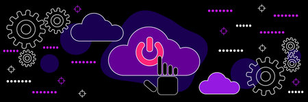 Cloud computing, data processing, network dark theme style vector concept illustrationのイラスト素材