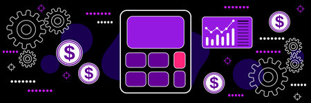 Financial calculation, business counting dark theme style vector concept illustrationのイラスト素材