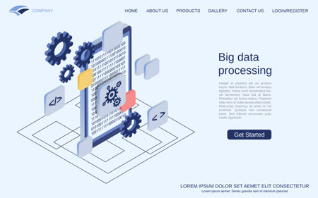 <p>Big data processing, information computing flat 3d isometric vector concept illustration</p>のイラスト素材