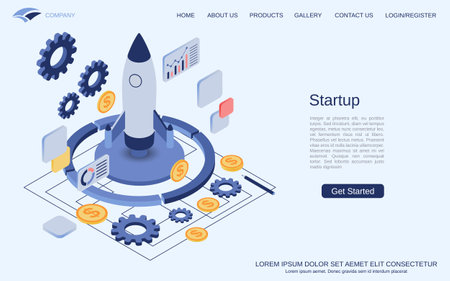 Business startup, new idea, innovation modern 3d isometric vector concept illustration. Landing page design templateのイラスト素材