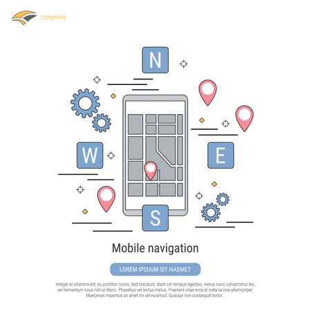 Mobile navigation flat contour style vector concept illustrationのイラスト素材