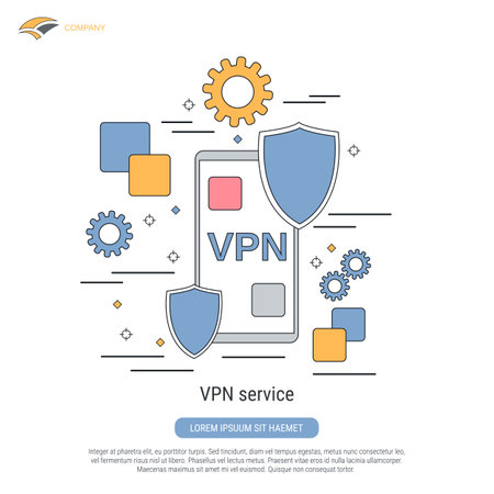 Mobile VPN service, smartphone protection, information security, confidentiality flat contour vector concept illustrationのイラスト素材
