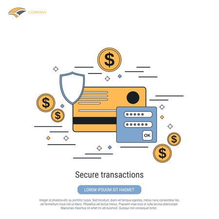 Secure transactions, money protection, financial security, online banking flat contour style vector concept illustrationのイラスト素材