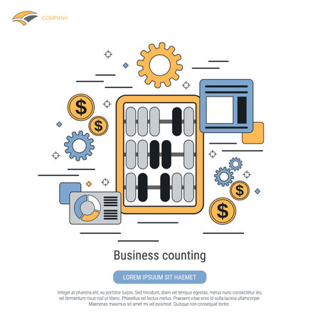 Business counting, financial calculation flat contour style vector concept illustrationのイラスト素材