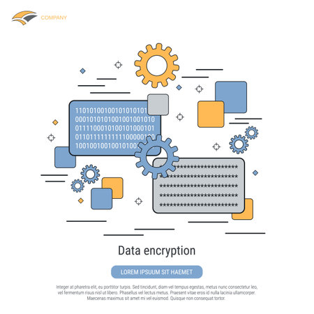 Data encryption, information protection, coding flat contour style vector concept illustrationのイラスト素材
