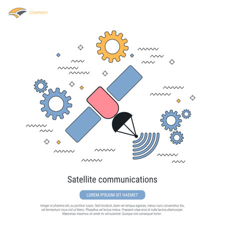 Satellite communications flat contour style vector concept illustrationのイラスト素材