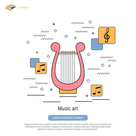 Music art flat contour style vector concept illustrationのイラスト素材
