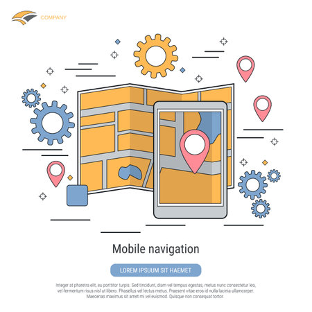 Mobile navigation flat contour style vector concept illustrationのイラスト素材