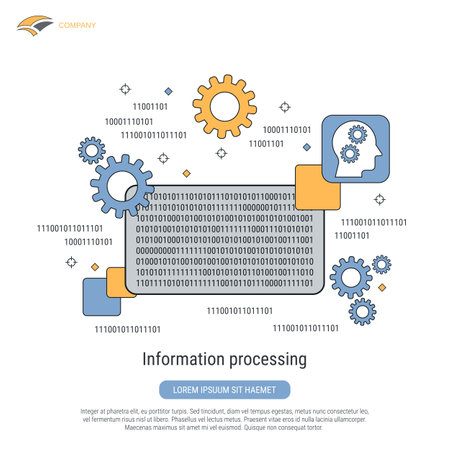 Information processing, data computing, digital technology flat contour style vector concept illustrationのイラスト素材