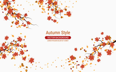 Autumn style background with colorful leaves. Banner, coupon, card, flyer, booklet vector templateのイラスト素材