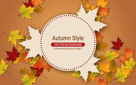Autumn style background with colorful leaves. Banner, coupon, card, flyer, booklet vector templateのイラスト素材
