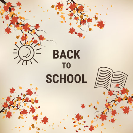 Back to school, education autumn style vector illustration. Old paper background with colorful leavesのイラスト素材