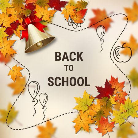 Back to school, education autumn style vector illustration. Old paper background with colorful leavesのイラスト素材