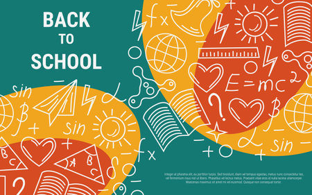 Back to school banner with hand drawn doodles. Vector illustrationのイラスト素材