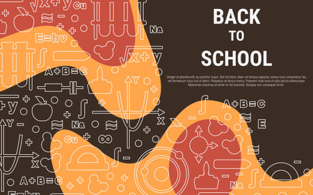 Back to school banner. Vector illustration with thin line icons on the background of the school subjects.のイラスト素材