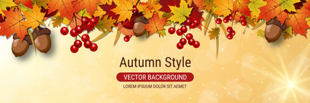 Autumn style vector background. Sale banner, discount, voucher, invitation card, coupon design templateのイラスト素材