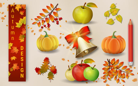 Autumn style icon vector collection. Greeting, invitation card, flyer, coupon design elementsのイラスト素材