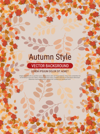 Autumn style flyer vector template. Design for invitation card, promo poster, discount coupon, voucher, sale banner, booklet, brochure coverのイラスト素材