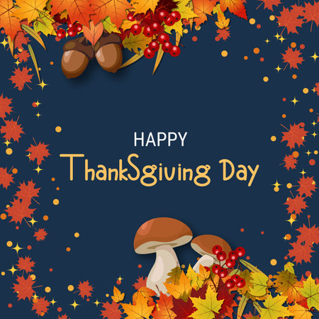 Happy Thanksgiving Day cartoon style vector illustration. Design for banner, flyer, invitation card, coupon, voucherのイラスト素材